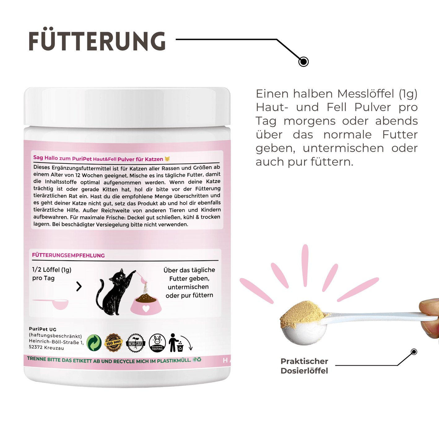 Haut und Fell Pulver für Katzen Fütterung