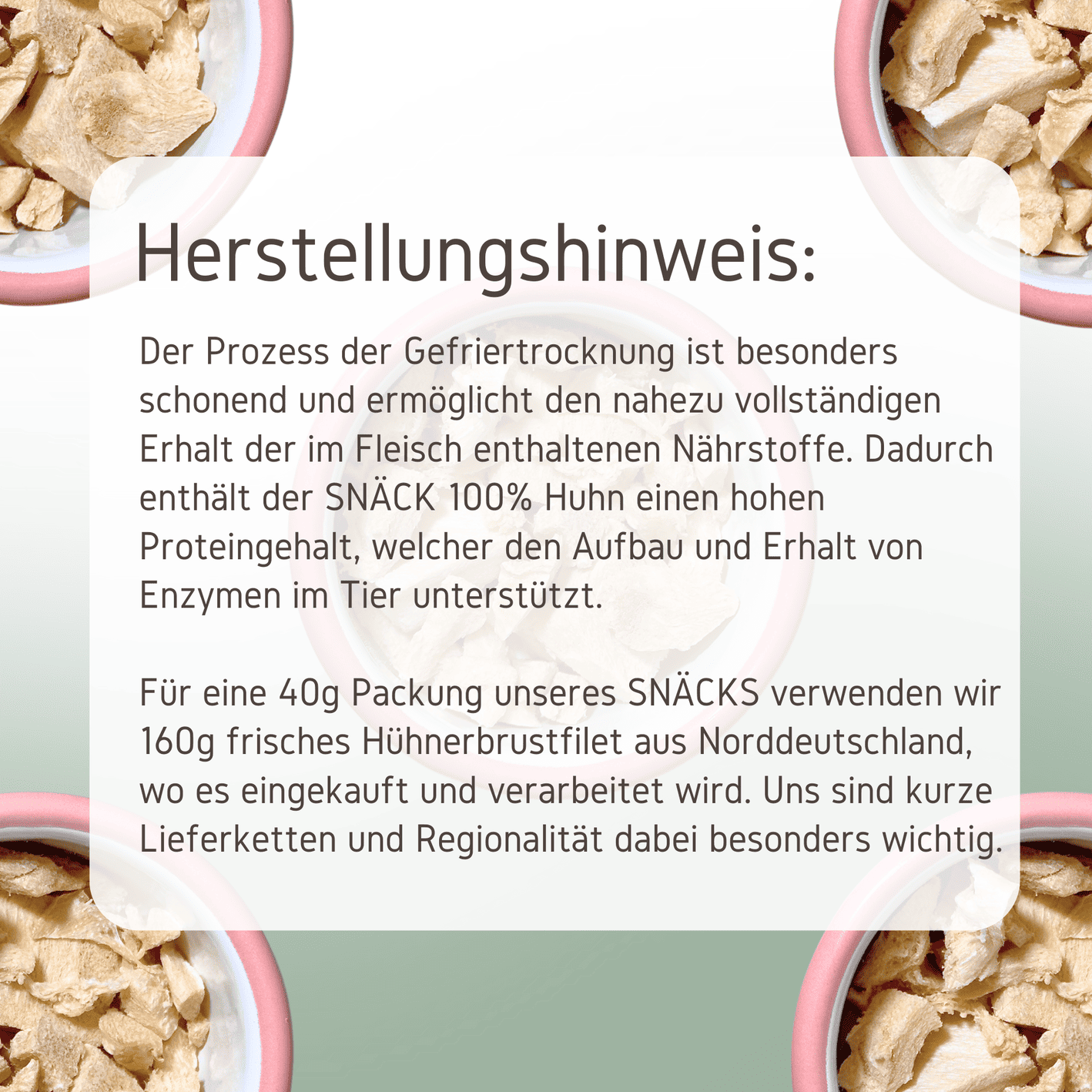 Gefriergetrocknetes Huhn Herstellungshinweis