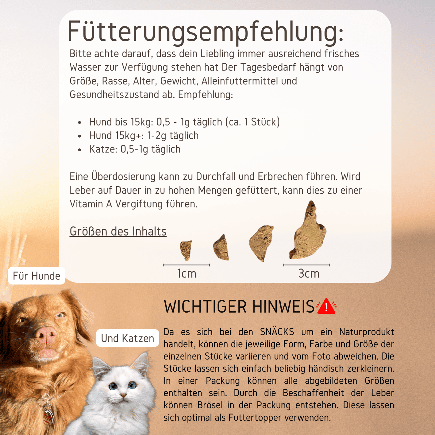 gefriergetrocknete Hühnerleber für Hunde und Katzen Fütterungsempfehlung