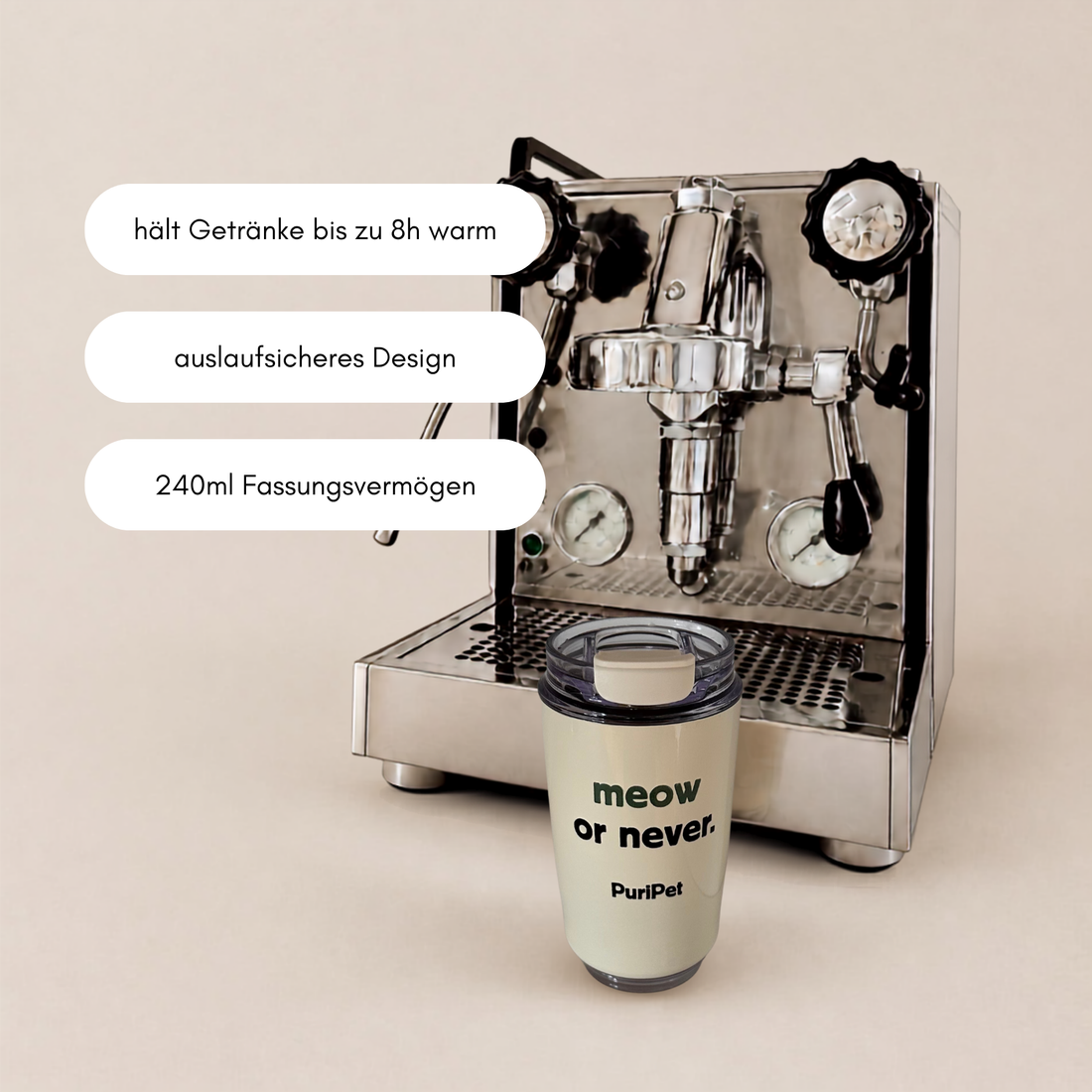 PuriPet Thermobecher 240 ml mit Klappverschluss im Deckel