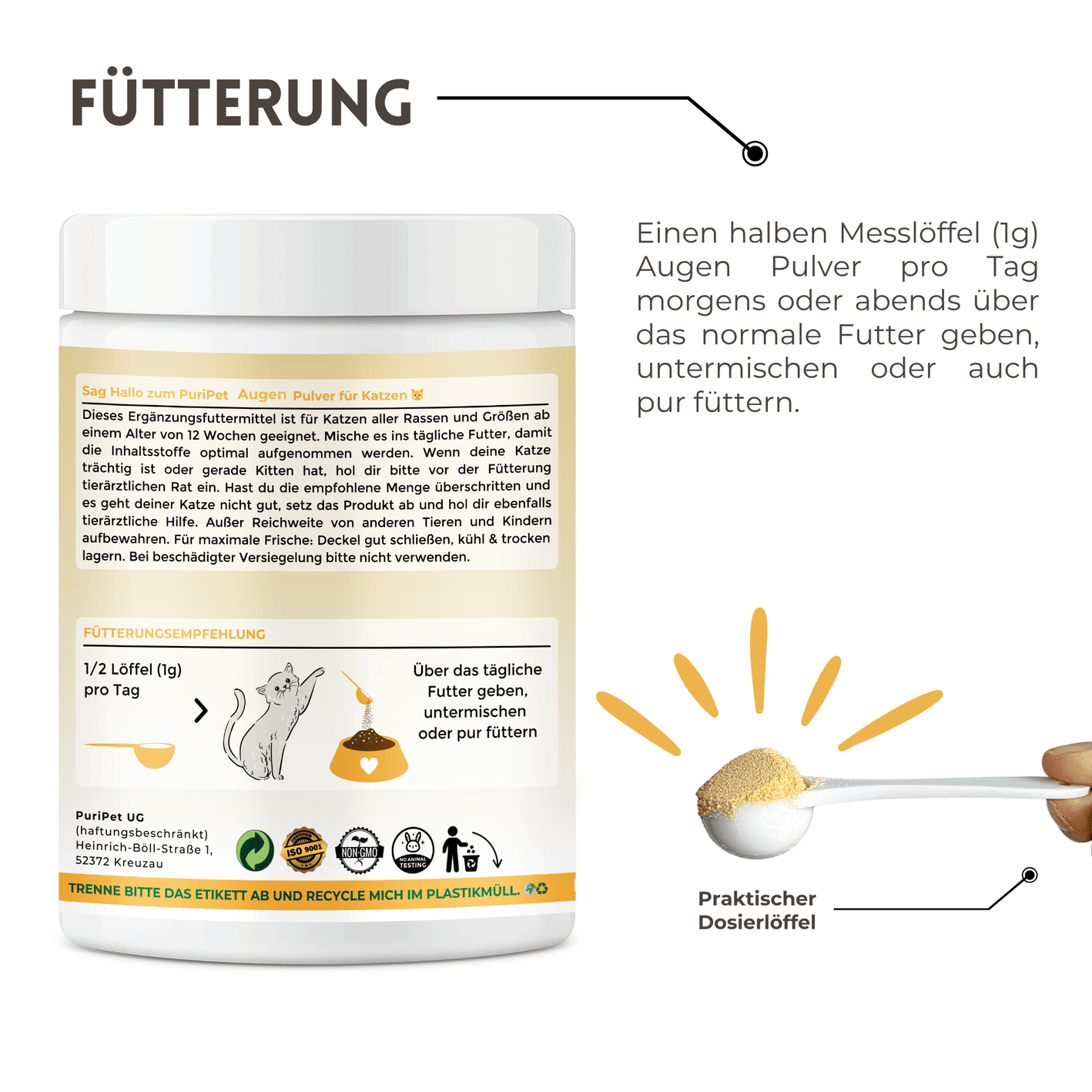 Augen Pulver für Katzen Fütterung
