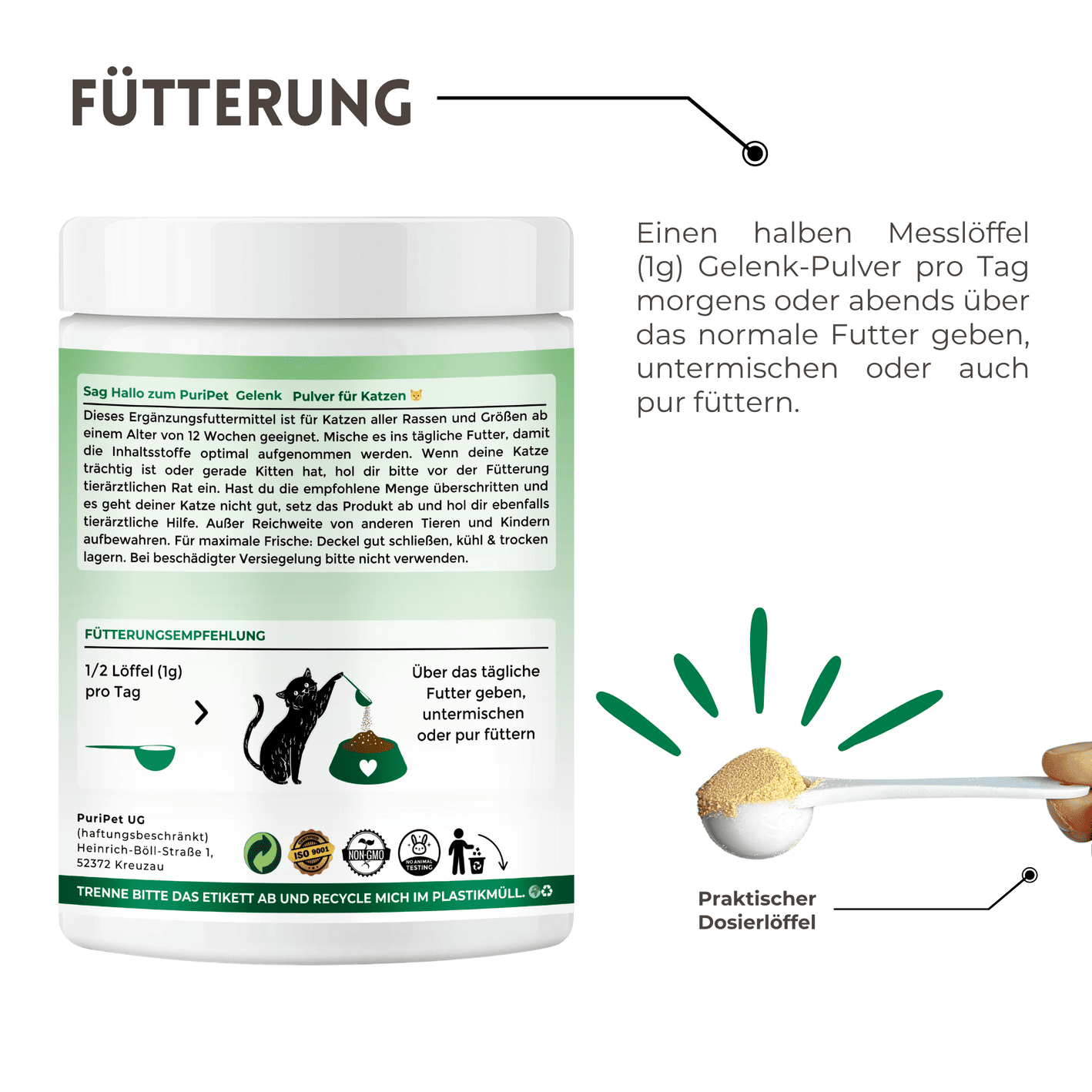 Gelenk Pulver für Katzen Fütterung