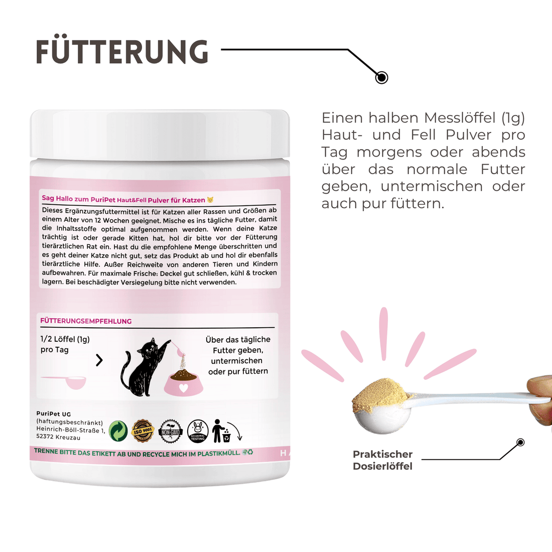 Haut und Fell Pulver für Katzen Fütterung