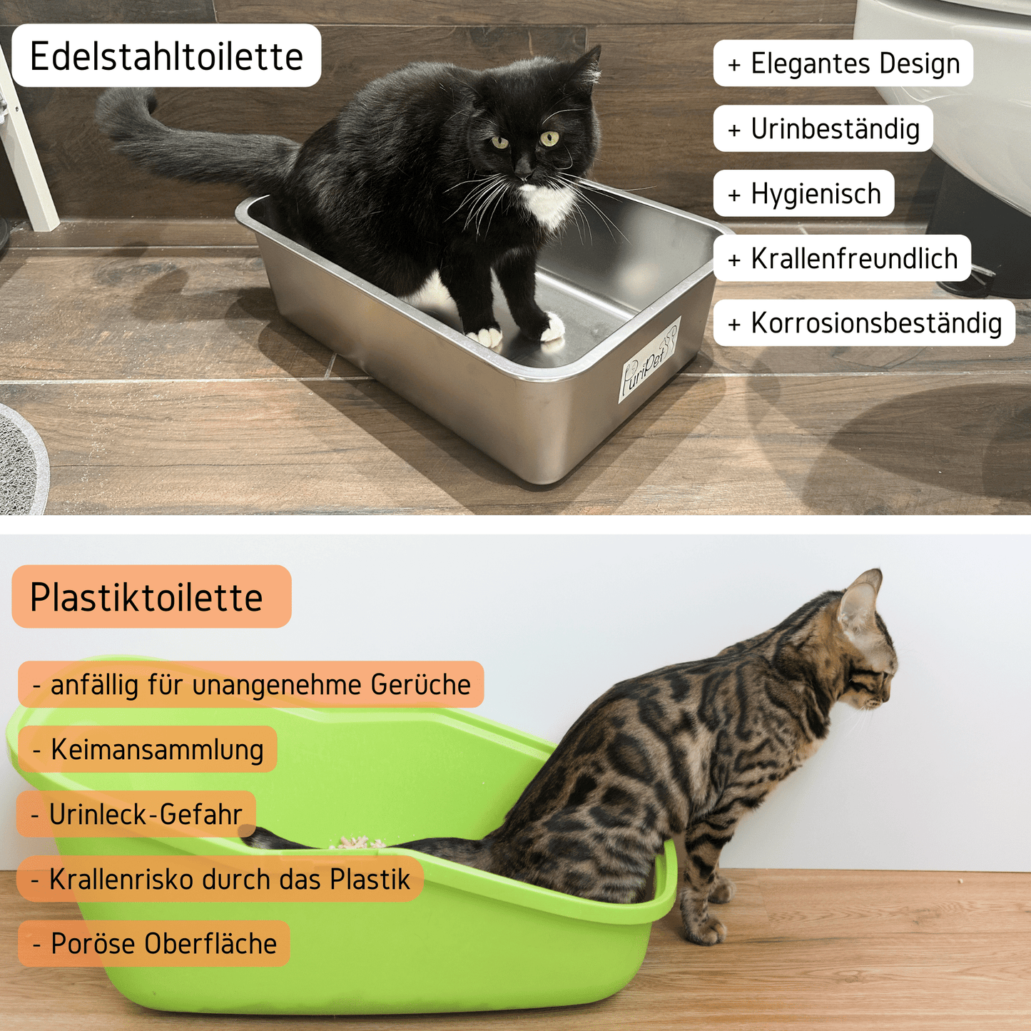 Katzenklo Edelstahl versus Plastik