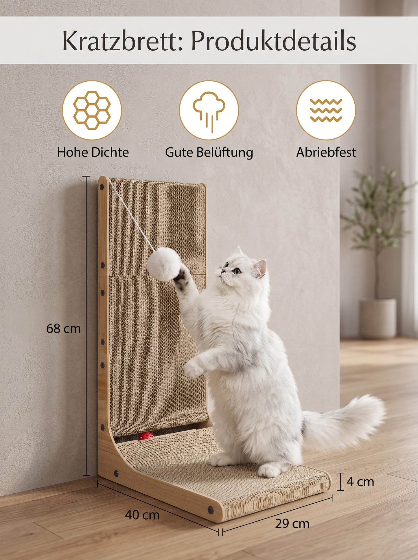 Katze spielt an einem Kratzbrett