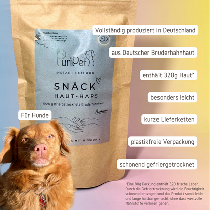 Produktinfos zum Snack Haut-Haps gefriergetrocknete Bruderhahnhaut 