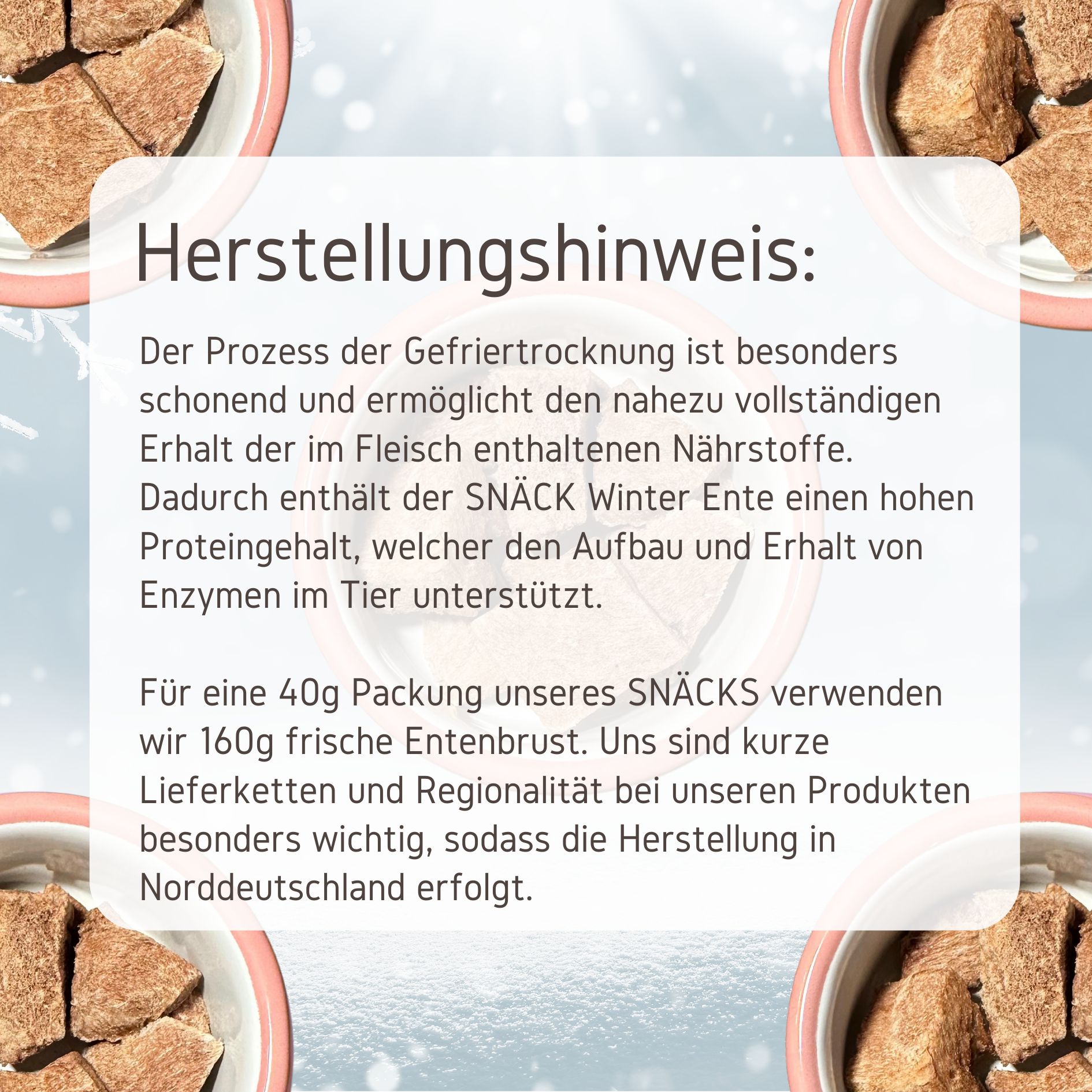 Hestellungshinweis SNÄCK Winter Ente für Hunde und Katzen