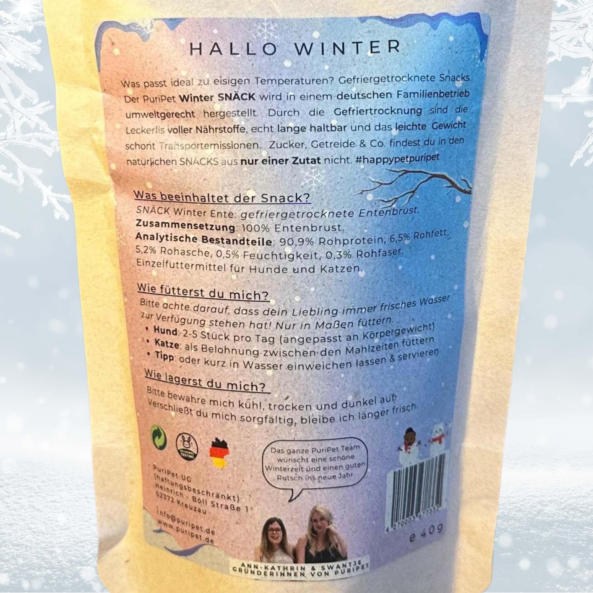 Rückseite Packung SNÄCK Winter Ente für Hunde und Katzen
