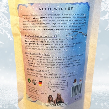 Rückseite Packung SNÄCK Winter Ente für Hunde und Katzen